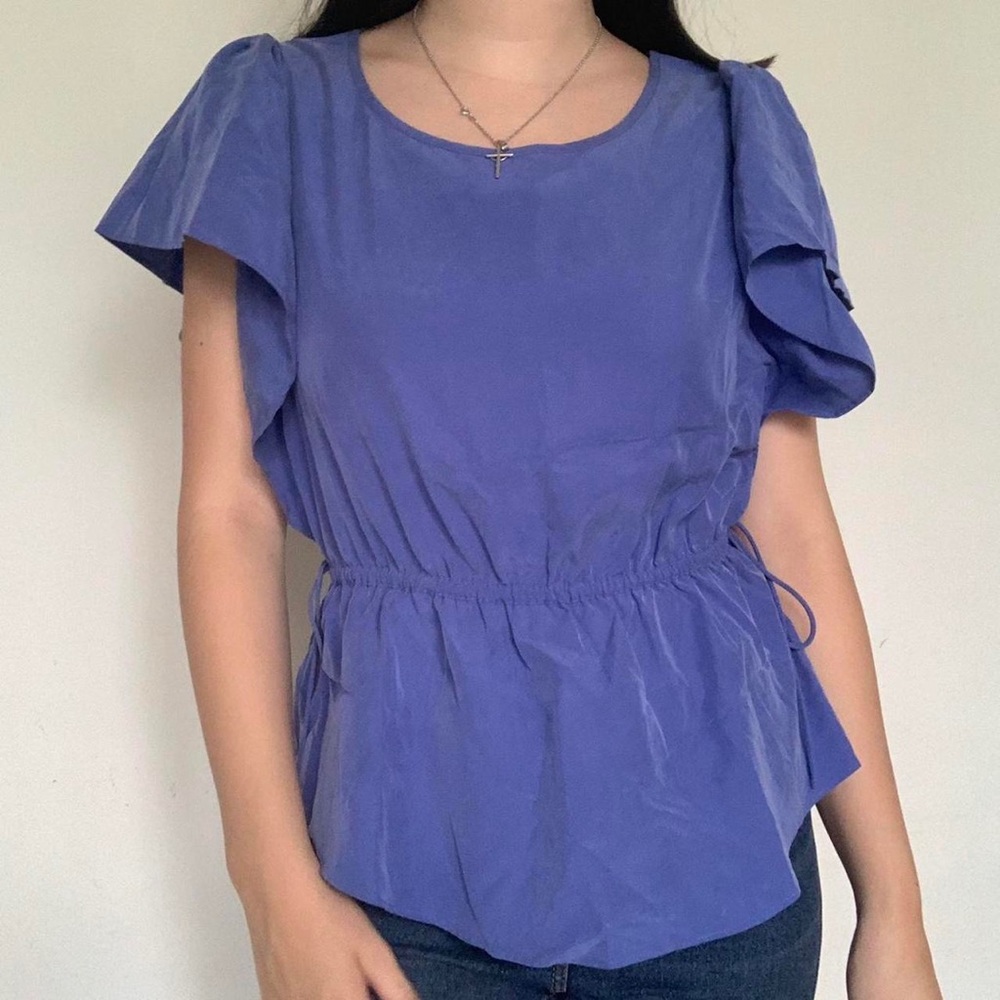 Express Women’s Blue Ruffle Sleeve Blouse